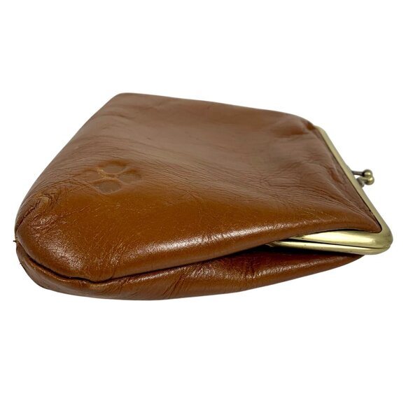 Patricia Nash Brown Leather Womens Clutch Purse Brass Frame Embossed Floral Logo - Picture 3 of 15